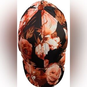 Women’s Fall Floral Roses Leaves Baseball Cap Hat Black Pink Gold Adjustable